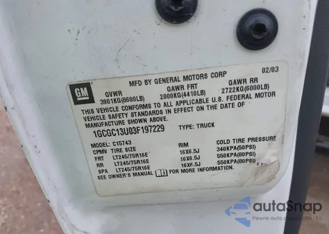 2003 Chevrolet Silverado 1500Hd Ls из США, поврежденный, VIN 1GCGC13U03F197229